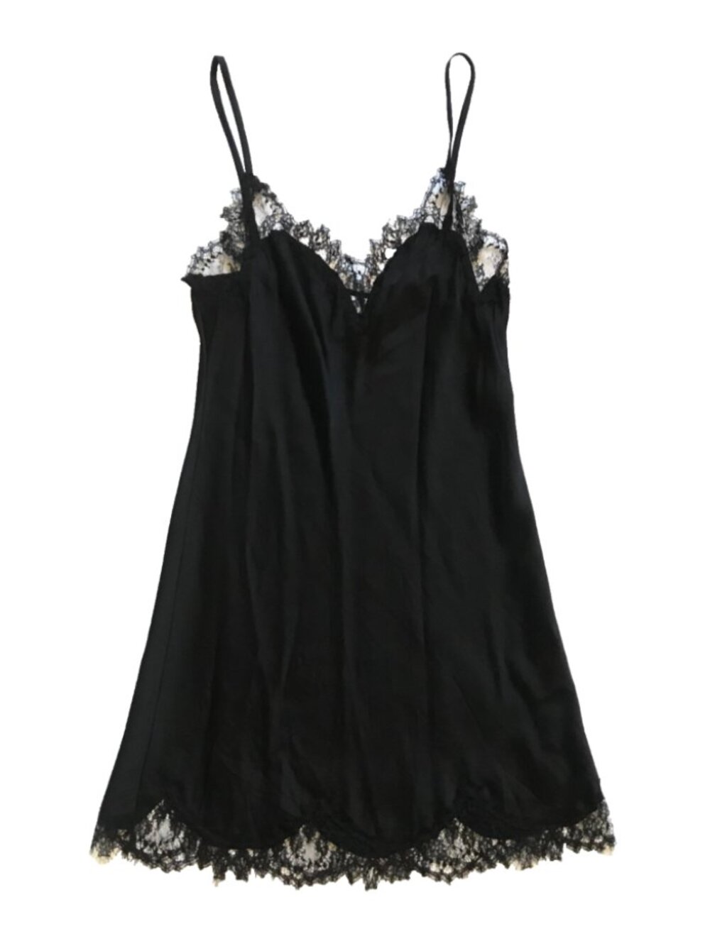 Christine Lingerie Lace Trim Silk Chemise Slip Dress Nightgown Womens XS Black